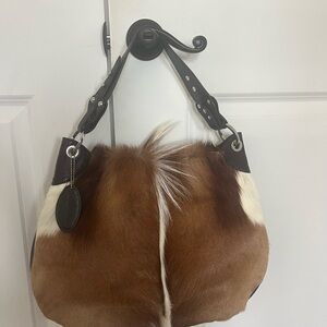 Stylish Brown and White Fur Shoulder Bag